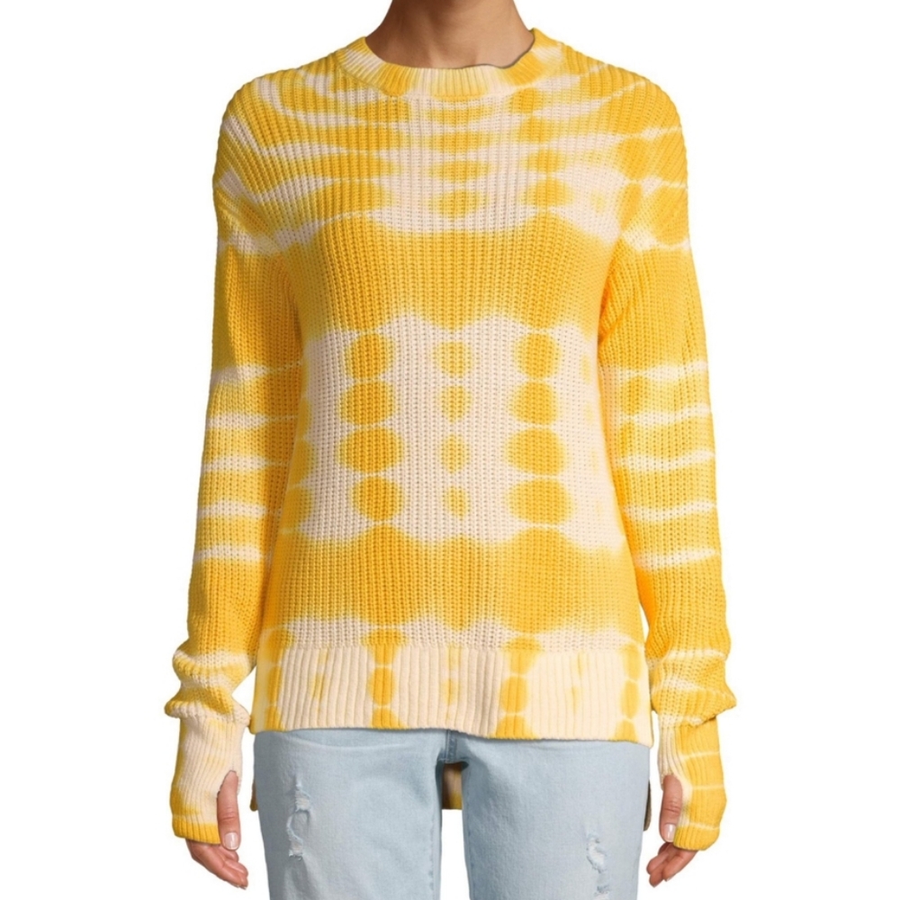 Time and Tru Women's Tie Dye Hi Lo Sweater Womens's M Yellow Cream Long Slv